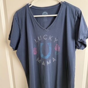 Women’s Life Is Good “Lucky Mama” V-neck Tee in Navy